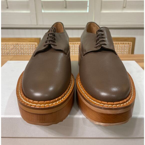 Clergerie Brooks Wooden Effect Platform Oxford Brown Leather Sz 5.5 US 36 EU NIB - Picture 6 of 13